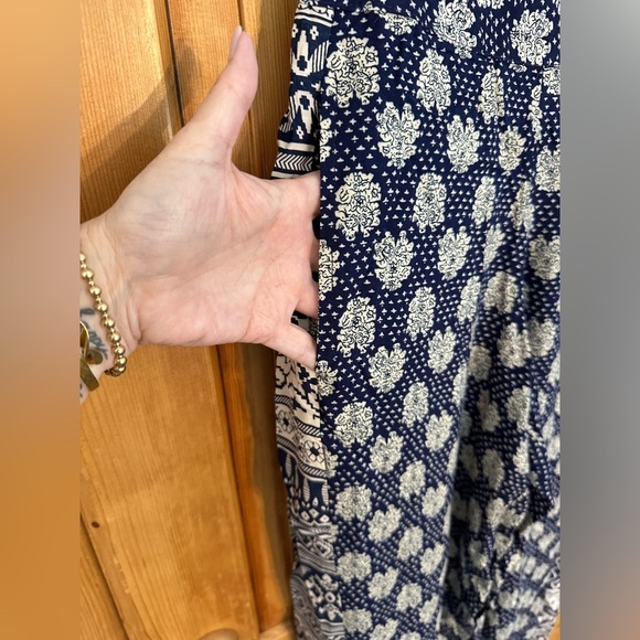 Solitaire Wide Leg Lightweight Indian Inspired Pants. Size Small Navy & White - Picture 8 of 9